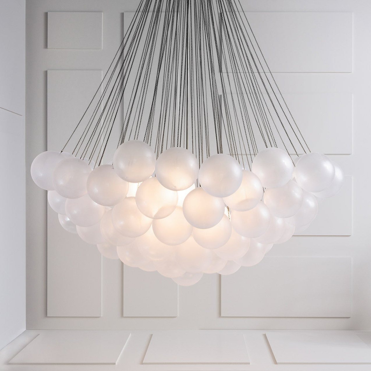 Frosted Glass Orb Chandelier 15.8 in x 33.5 in Indoor Ceiling Light 19-73 Heads Adjustable Modern Dining Room Living Room Pendant Fixture | Thomler