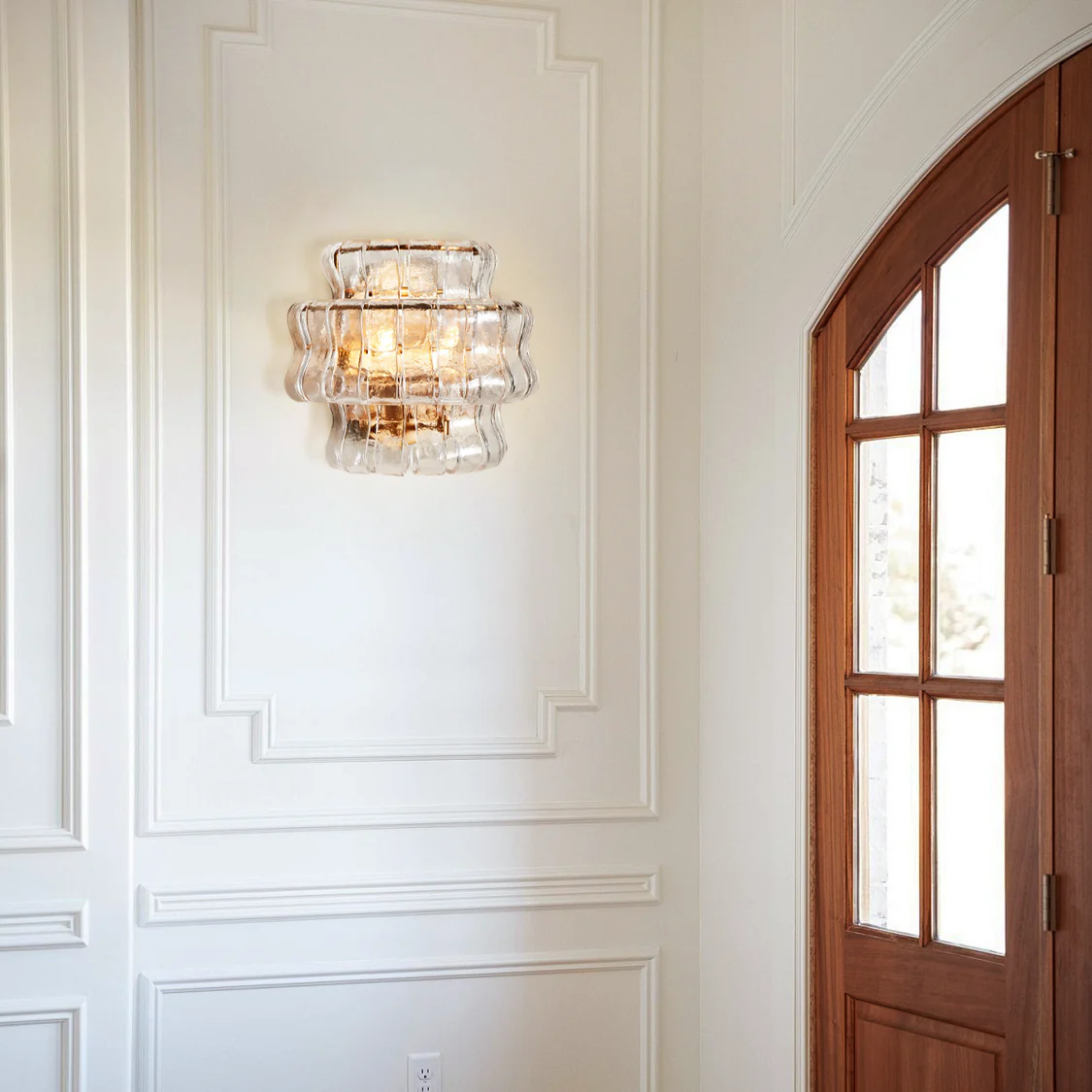 Textured Glass Wall Sconce Light Fixture with Curved Shade for Living Room Bedroom Dining Room | Hardwired 2-Bulb Accent Lighting | Thomler