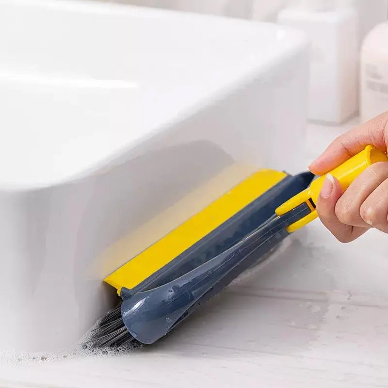 Rotating Head Bathroom Floor Scrubber with Squeegee for Tiles, Tubs & Grout – Long Handle Cleaning Tool for Corners & Tight Spaces | Thomler