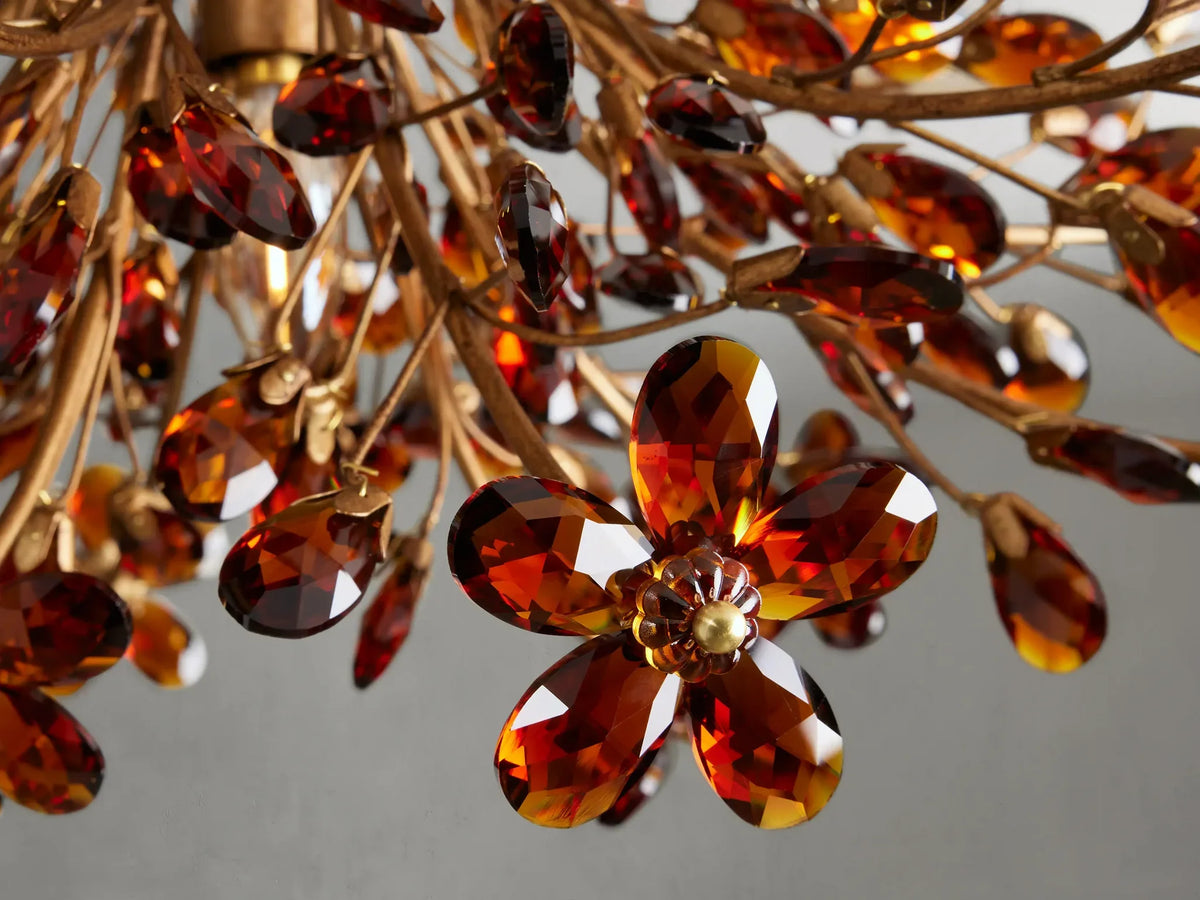 Crystal Flower Ceiling Light Fixture 27.5 inch Flush Mount Iron Frame Handcrafted Floral Design Ambient Lighting for Living Room Bedroom | Thomler