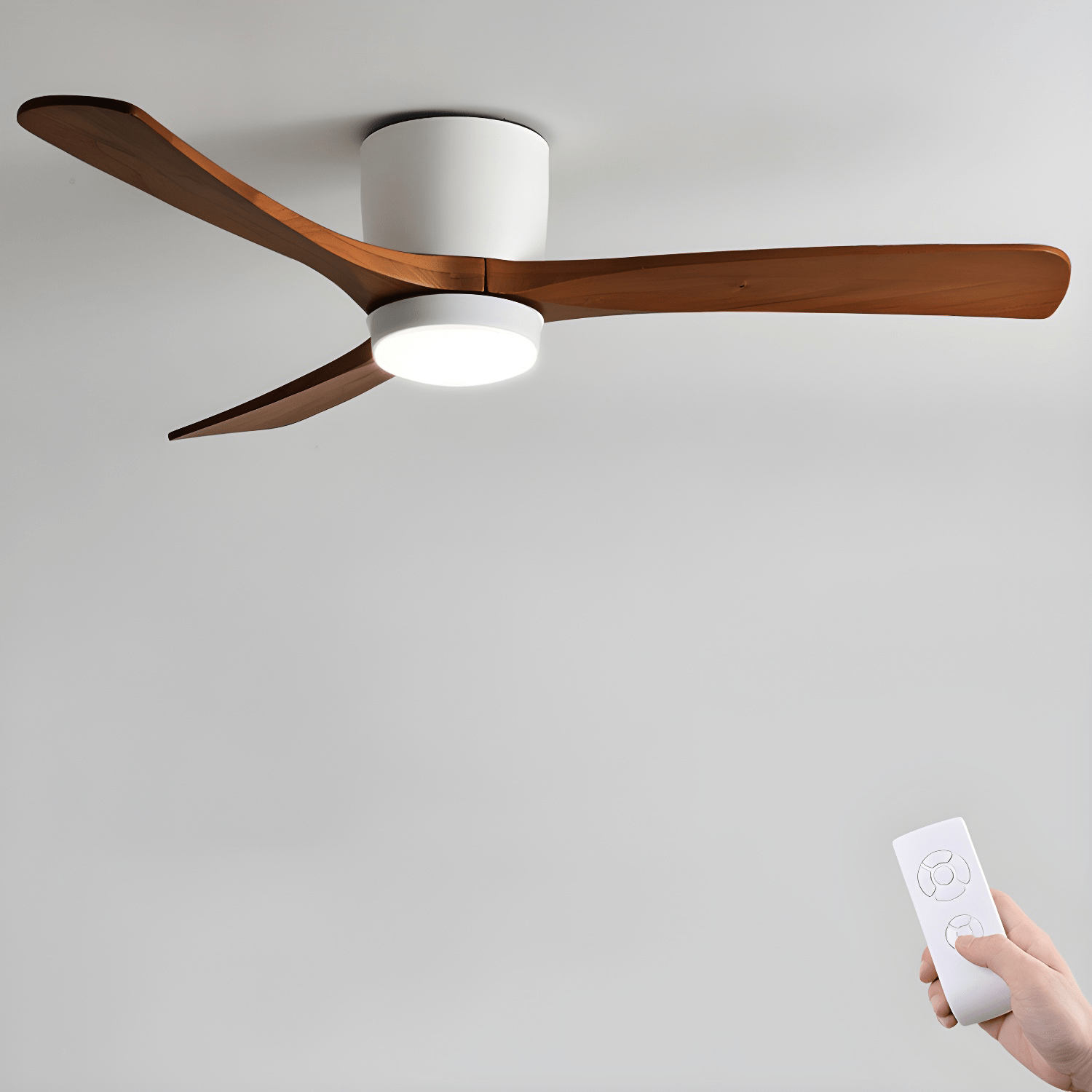 Ceiling Fan Wood Blades LED Light Remote Control Bedroom Living Room Quiet Scandinavian Air Circulator | Thomler