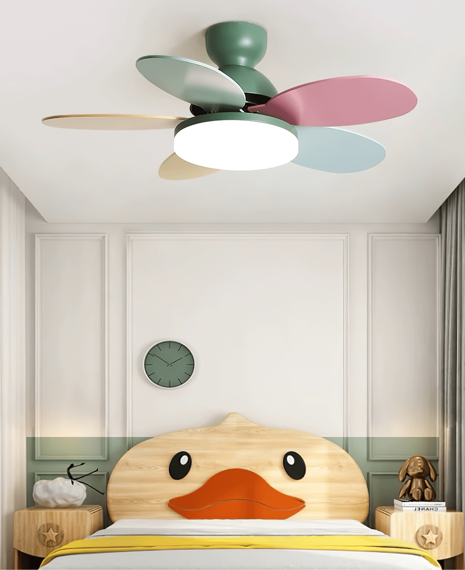 Ceiling Fan Light 35.4 in Wood Blades Grey Indoor Living Room Modern LED Lighting | Thomler