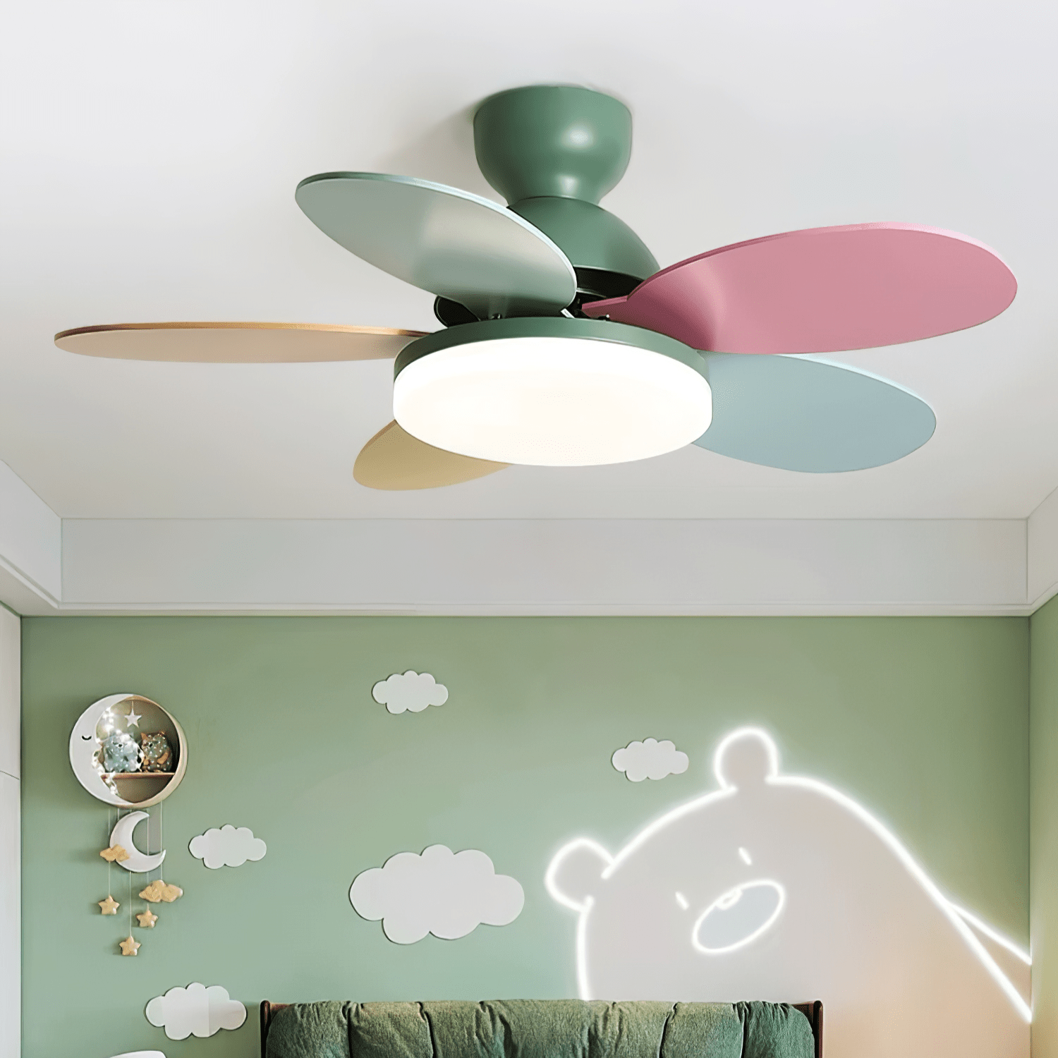 Ceiling Fan Light 35.4 in Wood Blades Grey Indoor Living Room Modern LED Lighting | Thomler