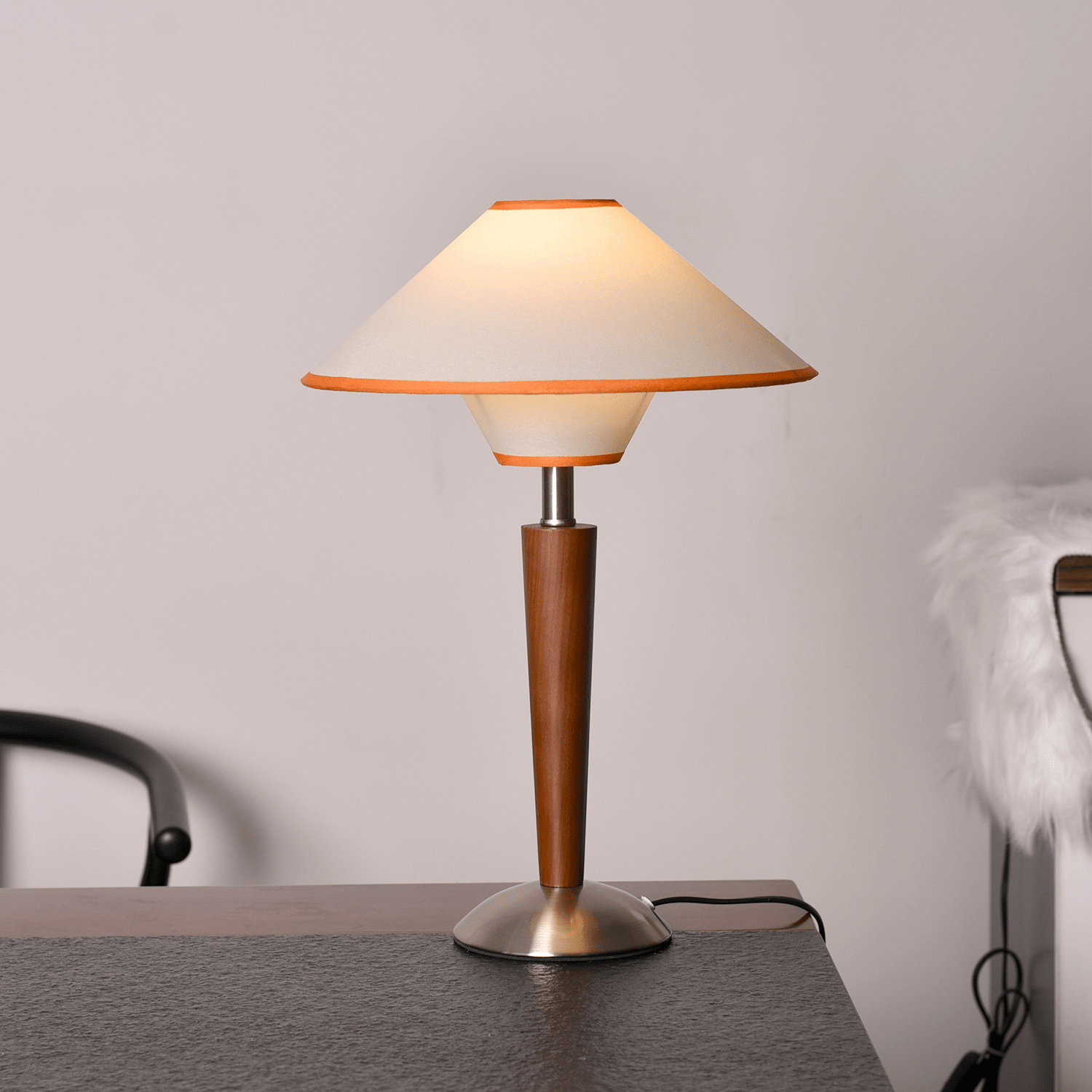 Wood Table Lamp 17.3 in Fabric Shade E26 Bedroom Nightstand Living Room Modern Lighting | Thomler