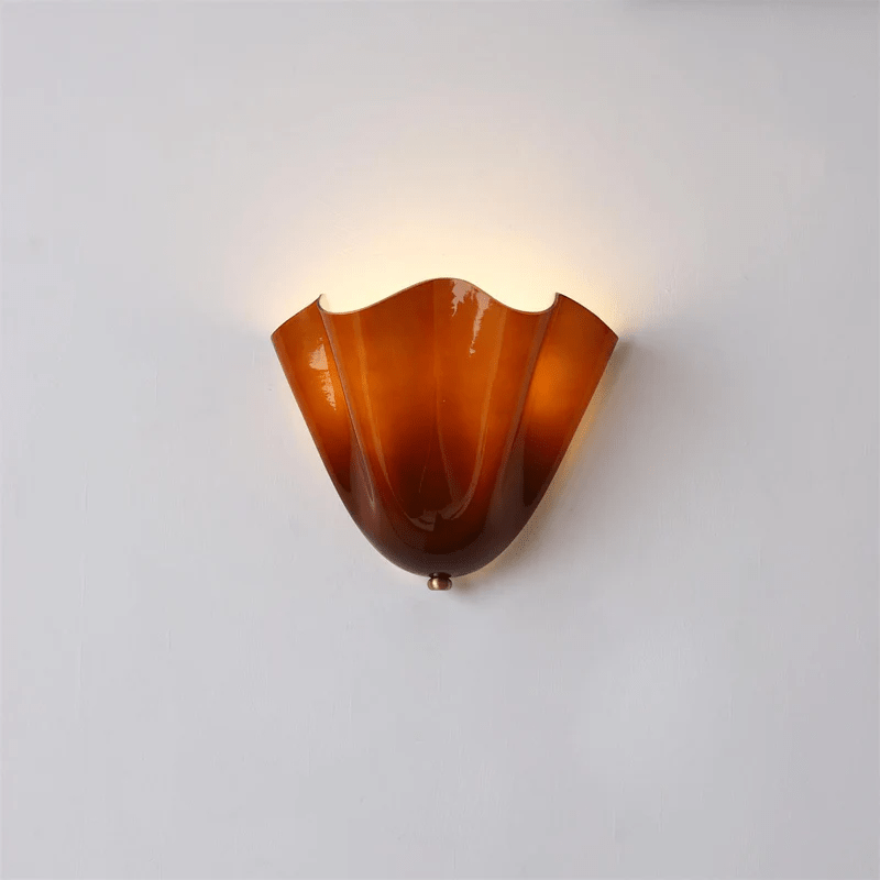 Curved Petal Glass Wall Sconce with Metal Accent for Bedroom, Hallway & Living Room – G9 LED Hardwired Modern Ambient Light Fixture | Thomler