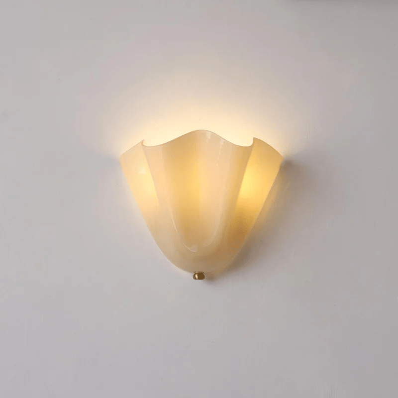 Curved Petal Glass Wall Sconce with Metal Accent for Bedroom, Hallway & Living Room – G9 LED Hardwired Modern Ambient Light Fixture | Thomler