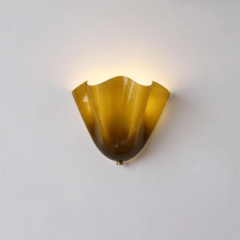 Curved Petal Glass Wall Sconce with Metal Accent for Bedroom, Hallway & Living Room – G9 LED Hardwired Modern Ambient Light Fixture | Thomler