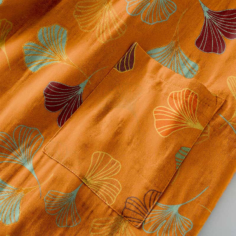 Cotton Gauze Kimono Robe Women Men Lightweight Bathrobe Ginkgo Leaf Pattern Unisex Loungewear Spa Wrap Housecoat Sleepwear Quick-Dry | Thomler