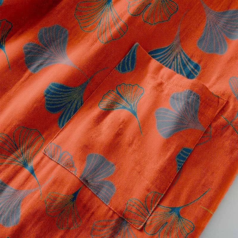Cotton Gauze Kimono Robe Women Men Lightweight Bathrobe Ginkgo Leaf Pattern Unisex Loungewear Spa Wrap Housecoat Sleepwear Quick-Dry | Thomler