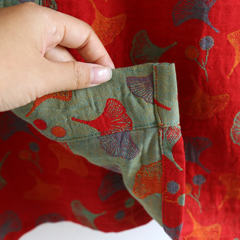Lightweight Cotton Gauze Kimono Robe for Women & Men – Japanese Style Loungewear with Ginkgo Leaf Print & Adjustable Tie – Breathable | Thomler