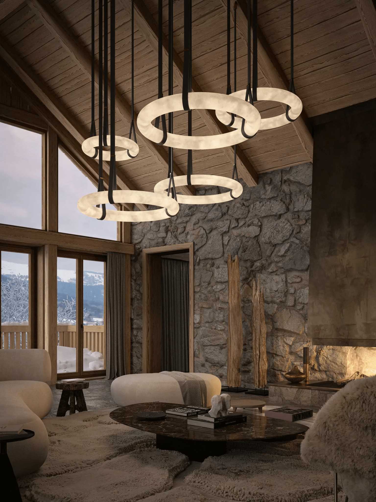 Pendant Light Alabaster Ring LED Ø 120.0 cm Gold Dining Room Halo Hanging Ceiling Lamp Adjustable | Thomler