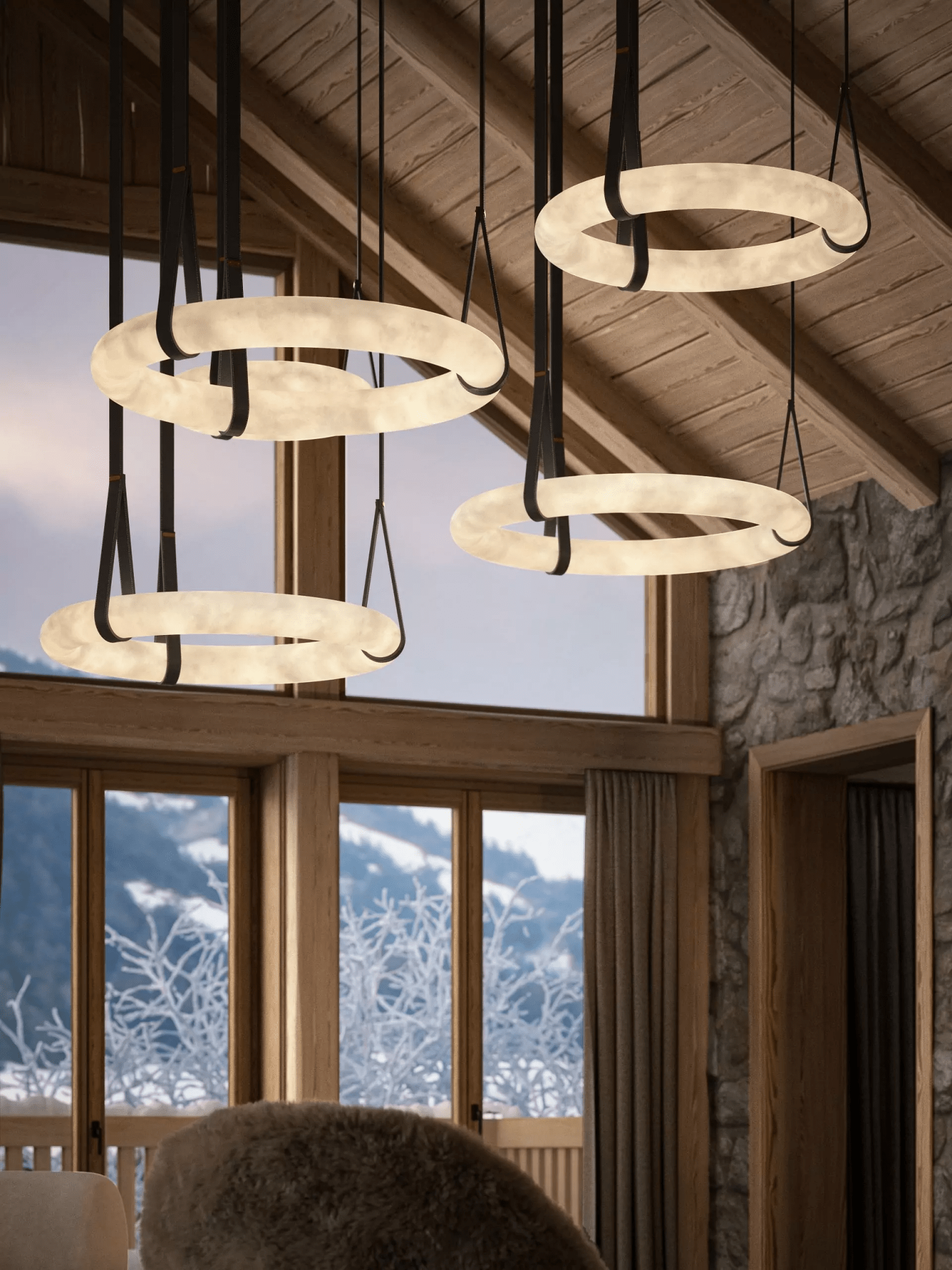 Pendant Light Alabaster Ring LED Ø 120.0 cm Gold Dining Room Halo Hanging Ceiling Lamp Adjustable | Thomler