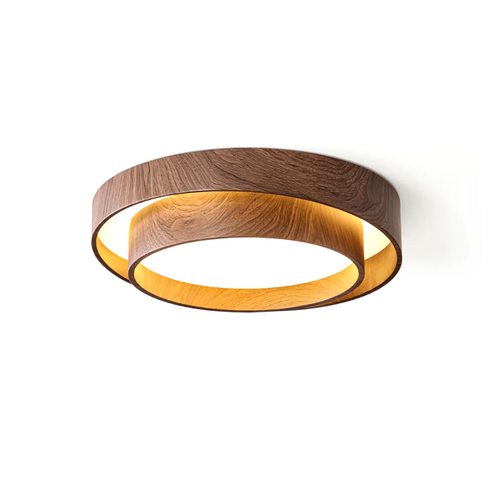 Ceiling Light Wood Look Walnut Integrated LED Japandi Bedroom Living Room Flush Mount Scandinavian Lighting | Thomler