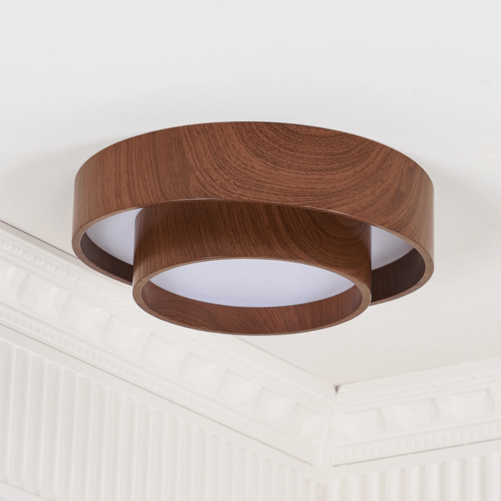 Ceiling Light Wood Look Walnut Integrated LED Japandi Bedroom Living Room Flush Mount Scandinavian Lighting | Thomler