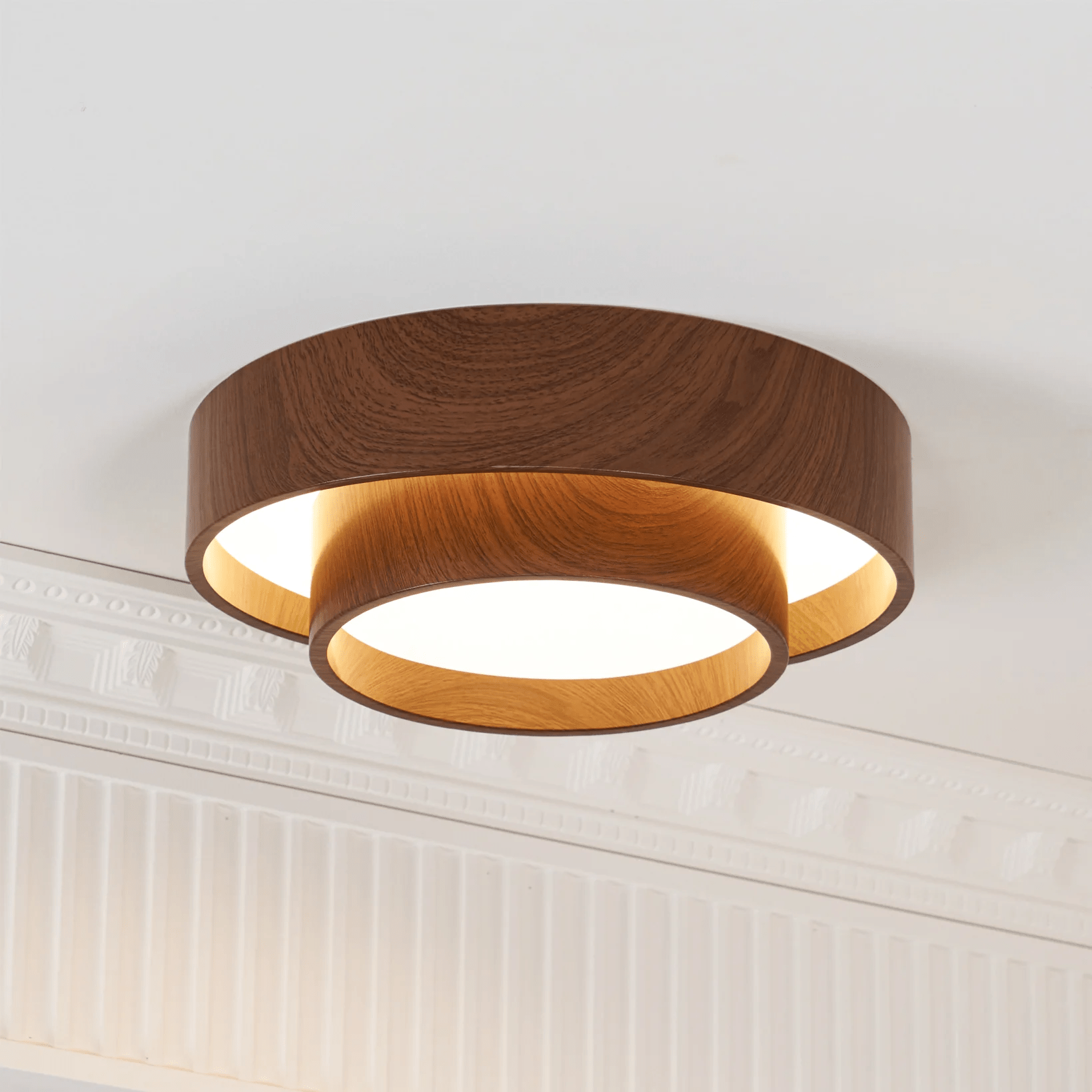 Ceiling Light Wood Look Walnut Integrated LED Japandi Bedroom Living Room Flush Mount Scandinavian Lighting | Thomler