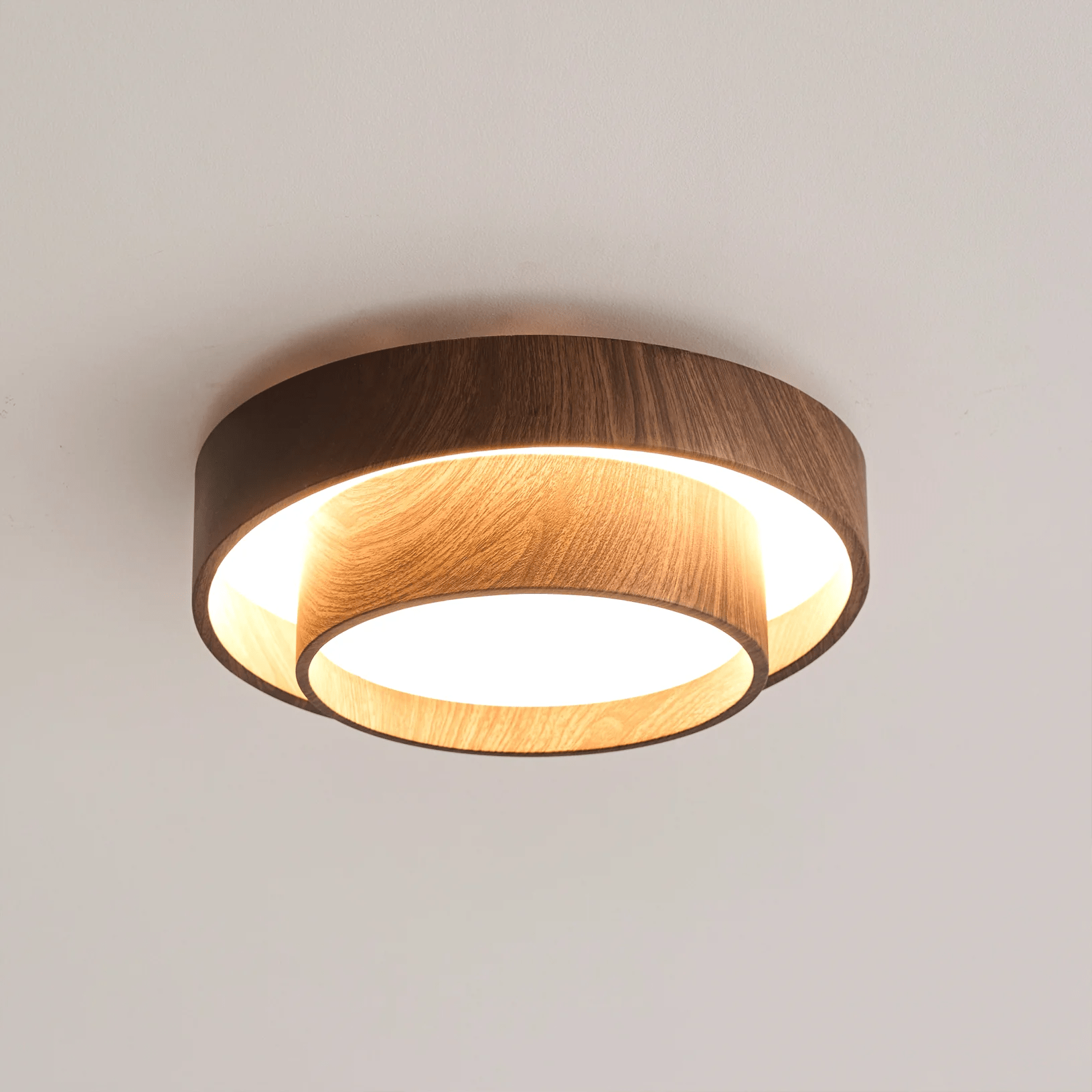 Ceiling Light Wood Look Walnut Integrated LED Japandi Bedroom Living Room Flush Mount Scandinavian Lighting | Thomler