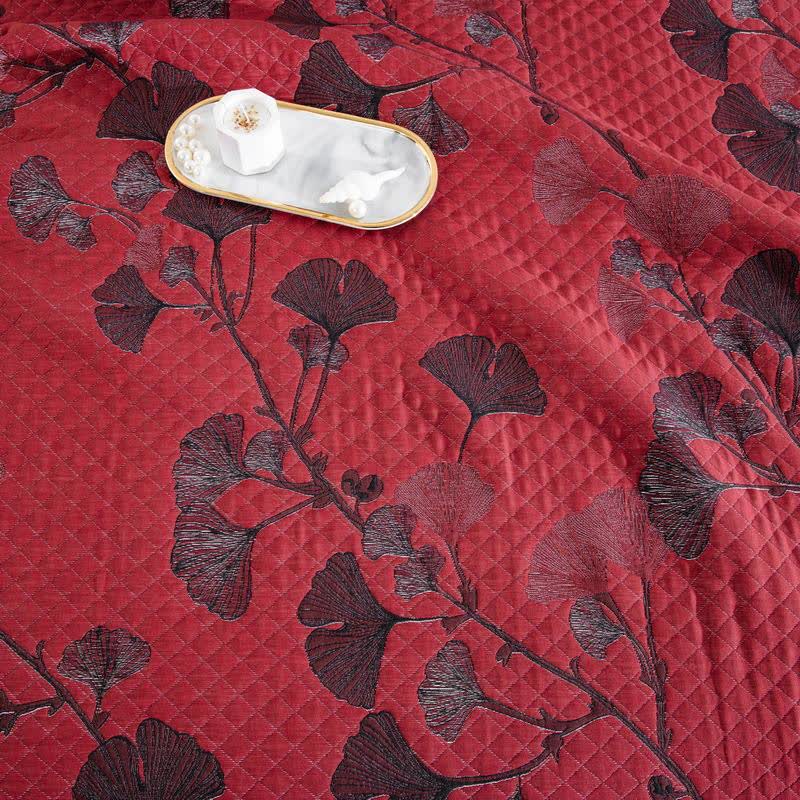 Reversible Cotton Quilt Ginkgo Leaf Design All-Season Bedspread Lightweight Throw Blanket for Bedroom Sofa Couch Travel Comfort | Thomler