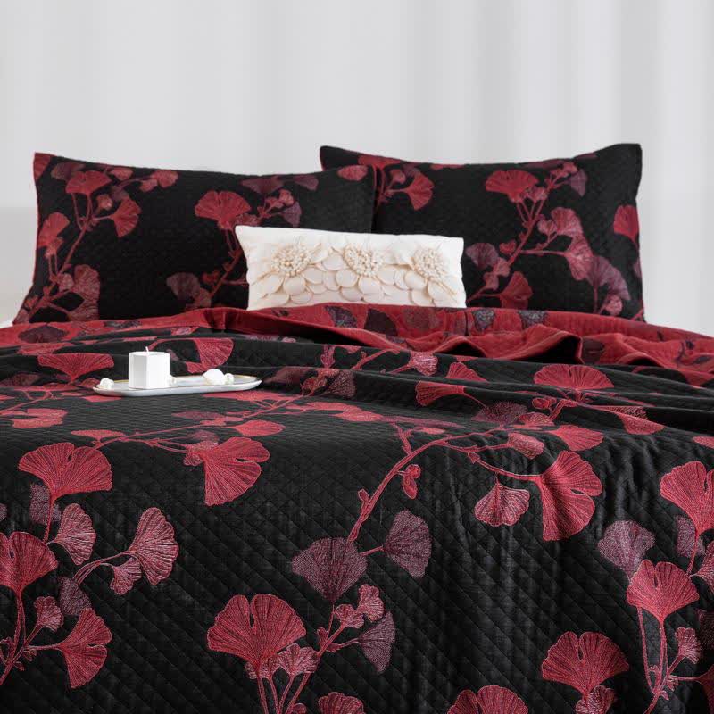 Reversible Cotton Quilt Ginkgo Leaf Design All-Season Bedspread Lightweight Throw Blanket for Bedroom Sofa Couch Travel Comfort | Thomler