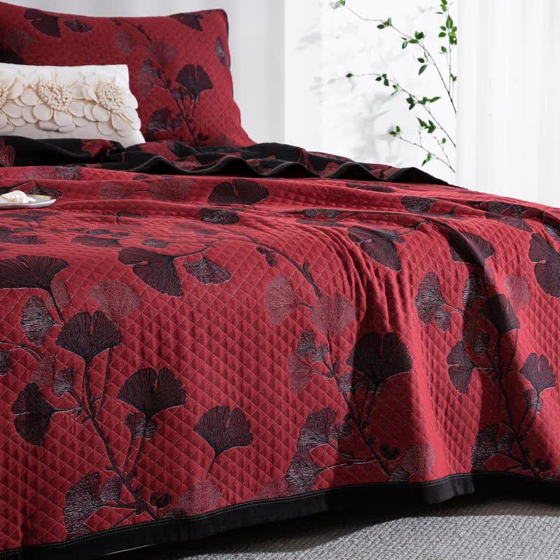 Reversible Cotton Quilt Ginkgo Leaf Design All-Season Bedspread Lightweight Throw Blanket for Bedroom Sofa Couch Travel Comfort | Thomler