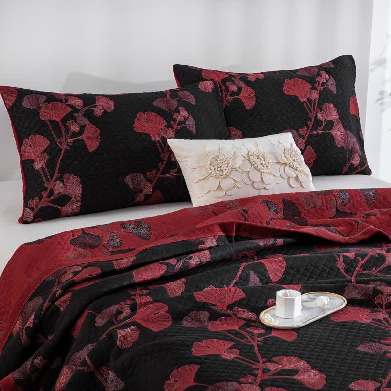Reversible Cotton Quilt Ginkgo Leaf Design All-Season Bedspread Lightweight Throw Blanket for Bedroom Sofa Couch Travel Comfort | Thomler