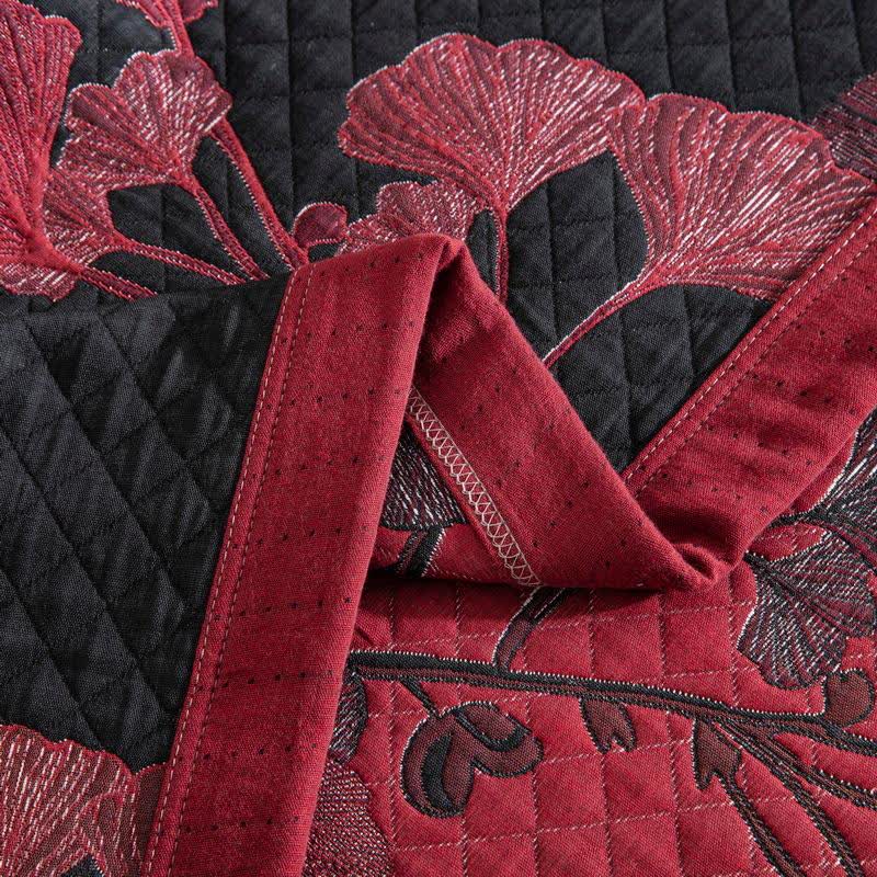 Reversible Cotton Quilt Ginkgo Leaf Design All-Season Bedspread Lightweight Throw Blanket for Bedroom Sofa Couch Travel Comfort | Thomler