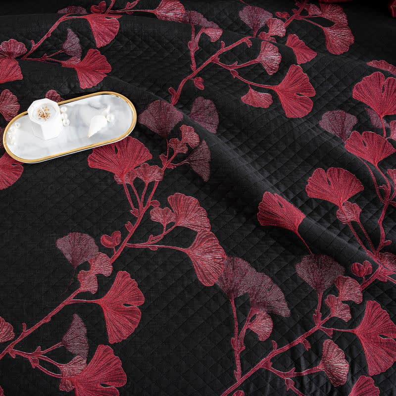 Reversible Cotton Quilt Ginkgo Leaf Design All-Season Bedspread Lightweight Throw Blanket for Bedroom Sofa Couch Travel Comfort | Thomler
