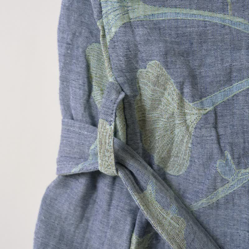 Reversible Cotton Kimono Robe with Ginkgo Leaf Print for Women - Lightweight Spa Bathrobe with Belt & Dual-Tone Design | Thomler