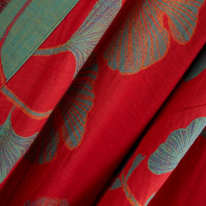 Reversible Cotton Kimono Robe with Ginkgo Leaf Print for Women - Lightweight Spa Bathrobe with Belt & Dual-Tone Design | Thomler