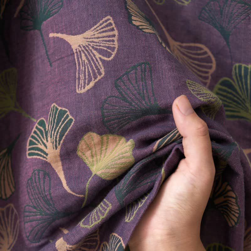Cotton Gauze Kimono Robe Women Men Lightweight Bathrobe Ginkgo Leaf Pattern Unisex Loungewear Spa Wrap Housecoat Sleepwear Quick-Dry | Thomler