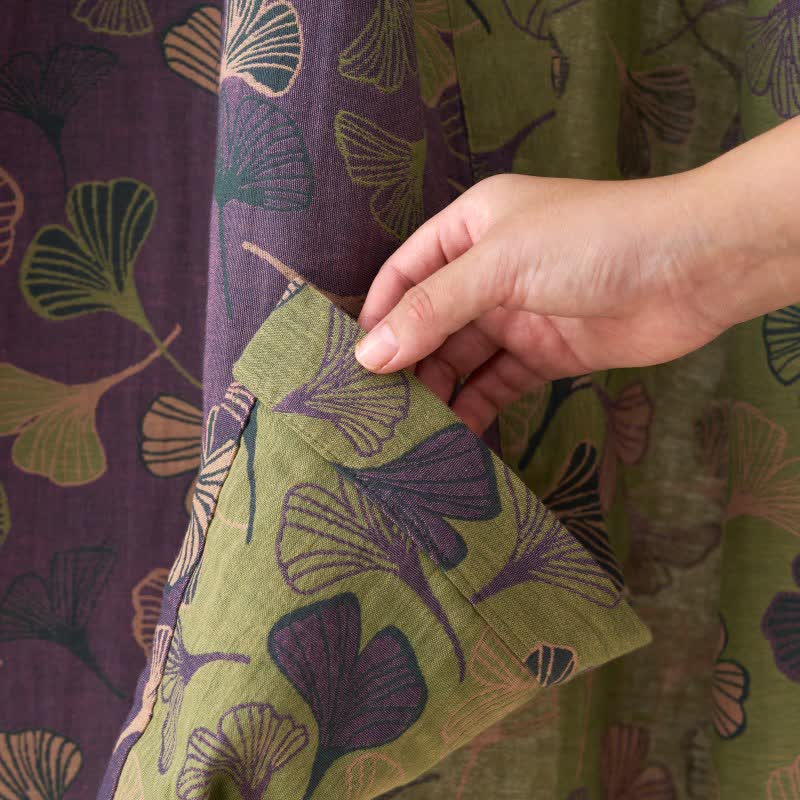 Cotton Gauze Kimono Robe Women Men Lightweight Bathrobe Ginkgo Leaf Pattern Unisex Loungewear Spa Wrap Housecoat Sleepwear Quick-Dry | Thomler