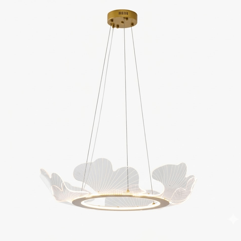 Metal Leaf Ceiling Light 26.7 in Round Gold Office Living Room Kitchen Fixture Adjustable LED | Thomler