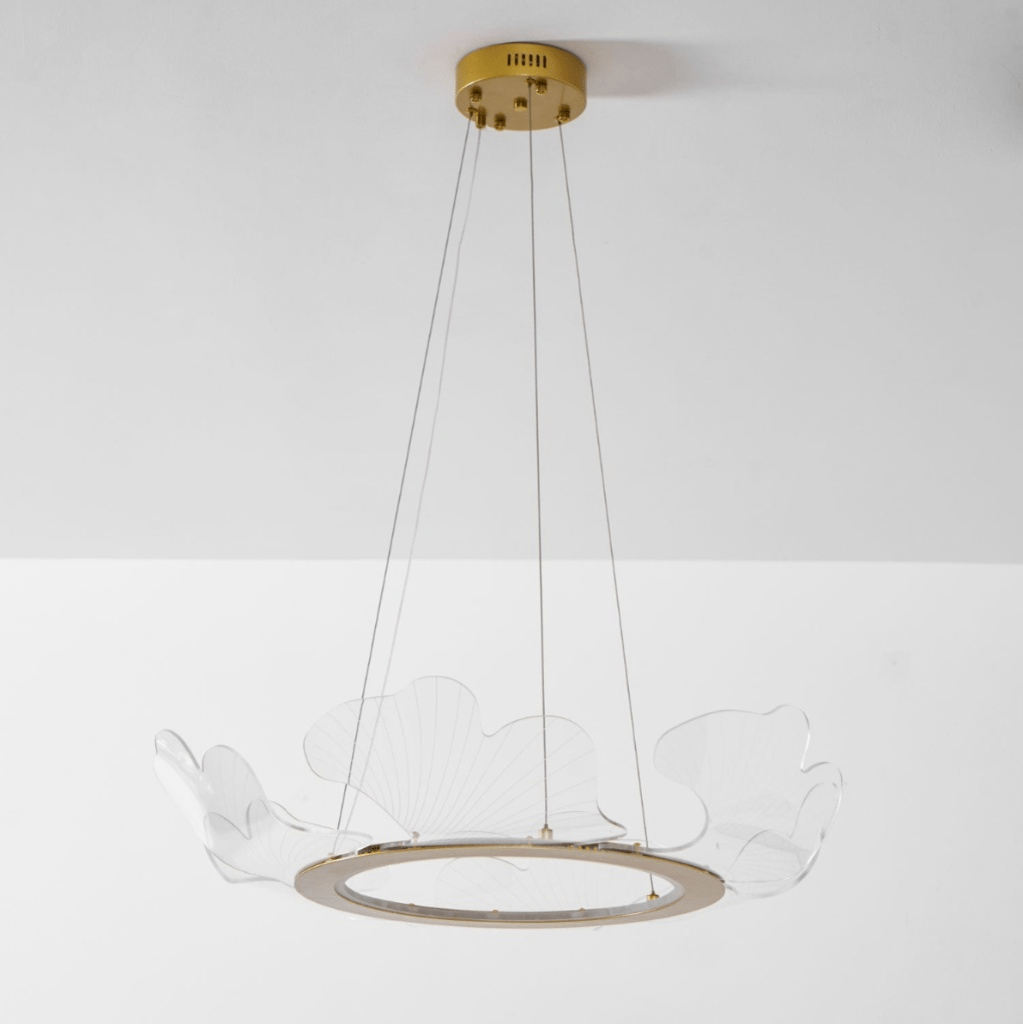 Metal Leaf Ceiling Light 26.7 in Round Gold Office Living Room Kitchen Fixture Adjustable LED | Thomler