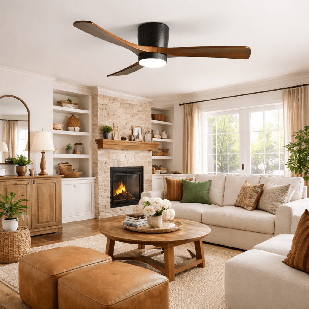Ceiling Fan Wood Blades LED Light Remote Control Bedroom Living Room Quiet Scandinavian Air Circulator | Thomler