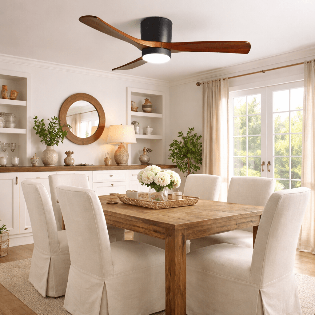 Nordic Ceiling Fan Light 42 in Solid Wood Blades LED Bedroom Living Room Quiet DC Motor Modern Ceiling Fan | Thomler