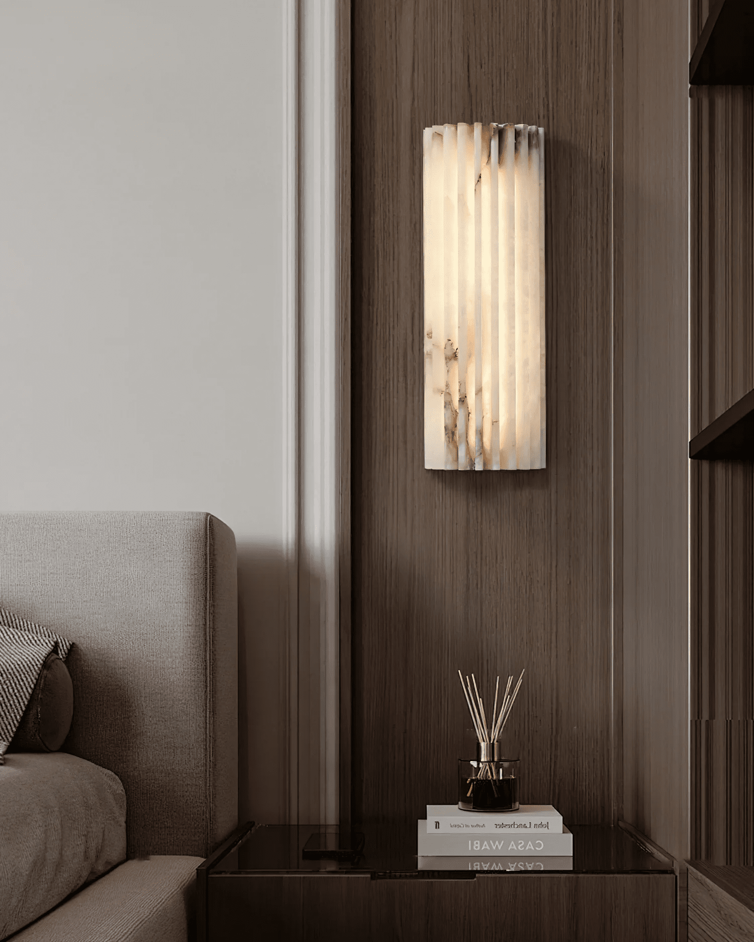 Alabaster Wall Light 11.8 in Integrated LED Indoor Ribbed Sconce Bedroom Hallway Ambient Lighting Fixture | Thomler