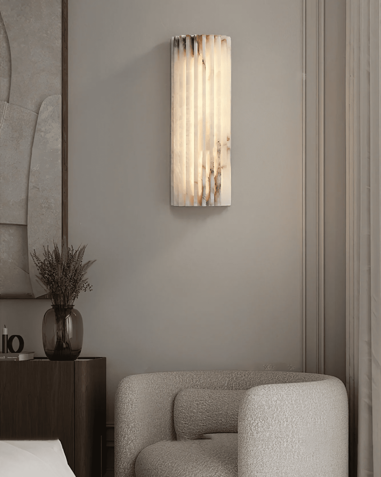 Alabaster Wall Light 11.8 in Integrated LED Indoor Ribbed Sconce Bedroom Hallway Ambient Lighting Fixture | Thomler