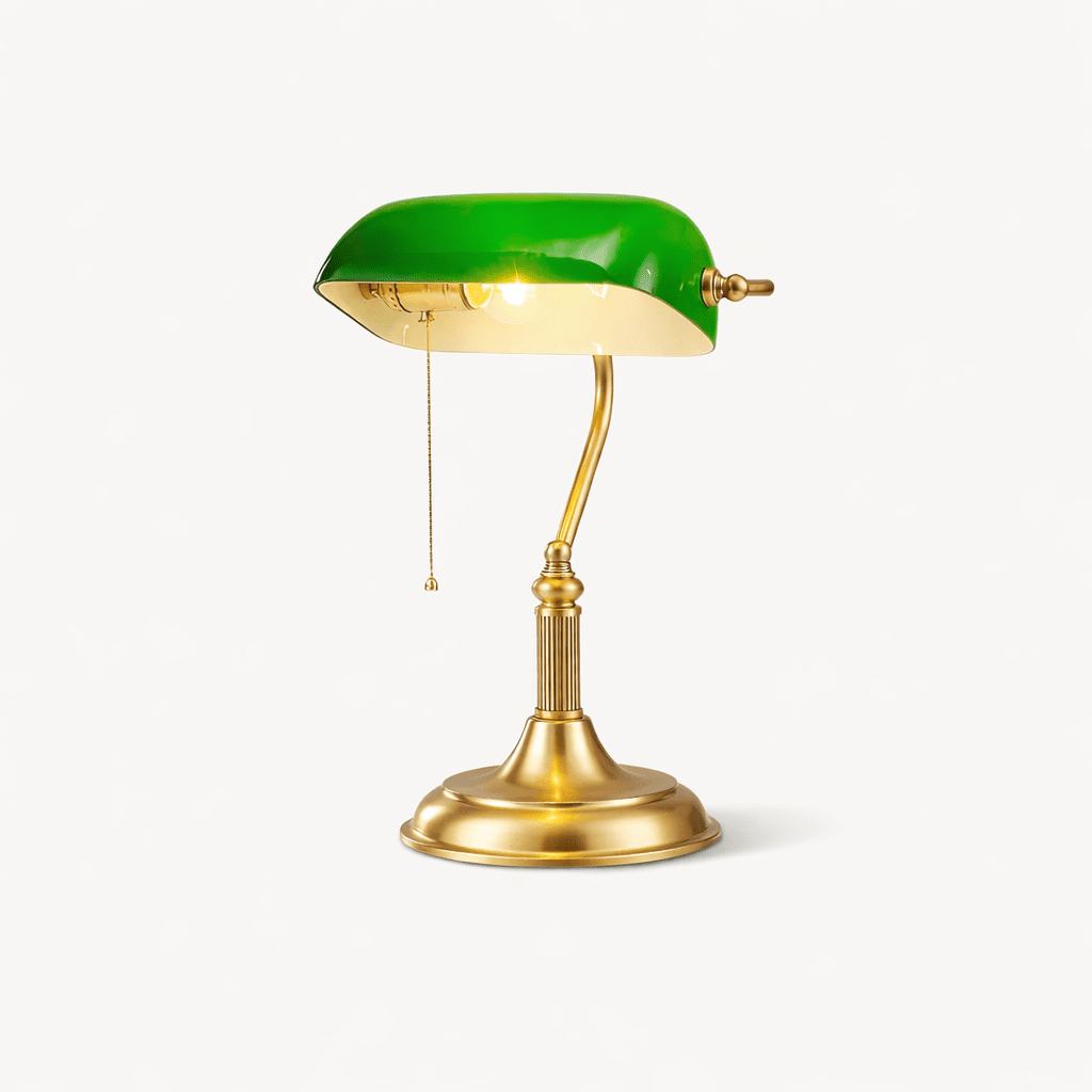 Classic Banker's Desk Lamp with Green Glass Shade – Brass Finish Reading Light for Office & Library | Thomler