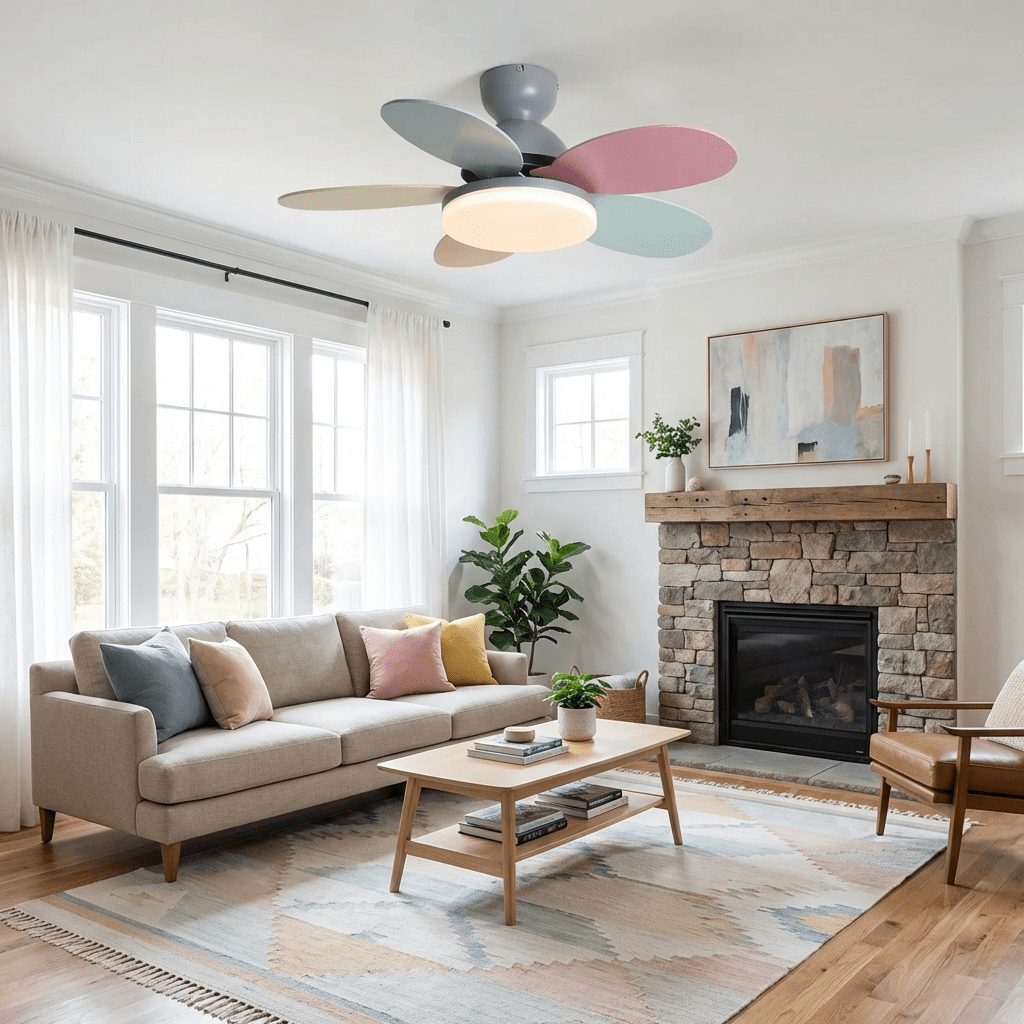 Ceiling Fan Light 35.4 in Wood Blades Grey Indoor Living Room Modern LED Lighting | Thomler