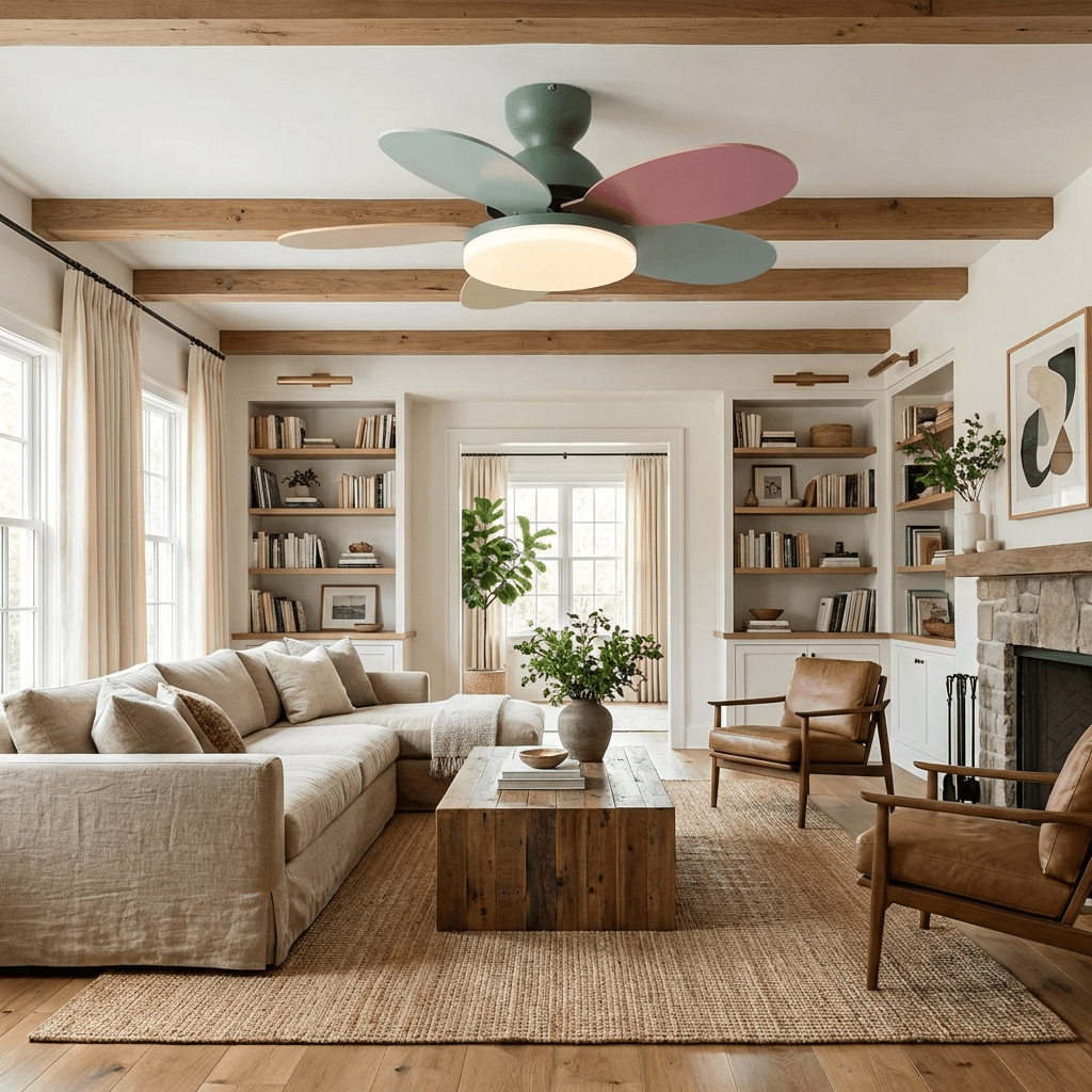 Ceiling Fan Light 35.4 in Wood Blades Grey Indoor Living Room Modern LED Lighting | Thomler