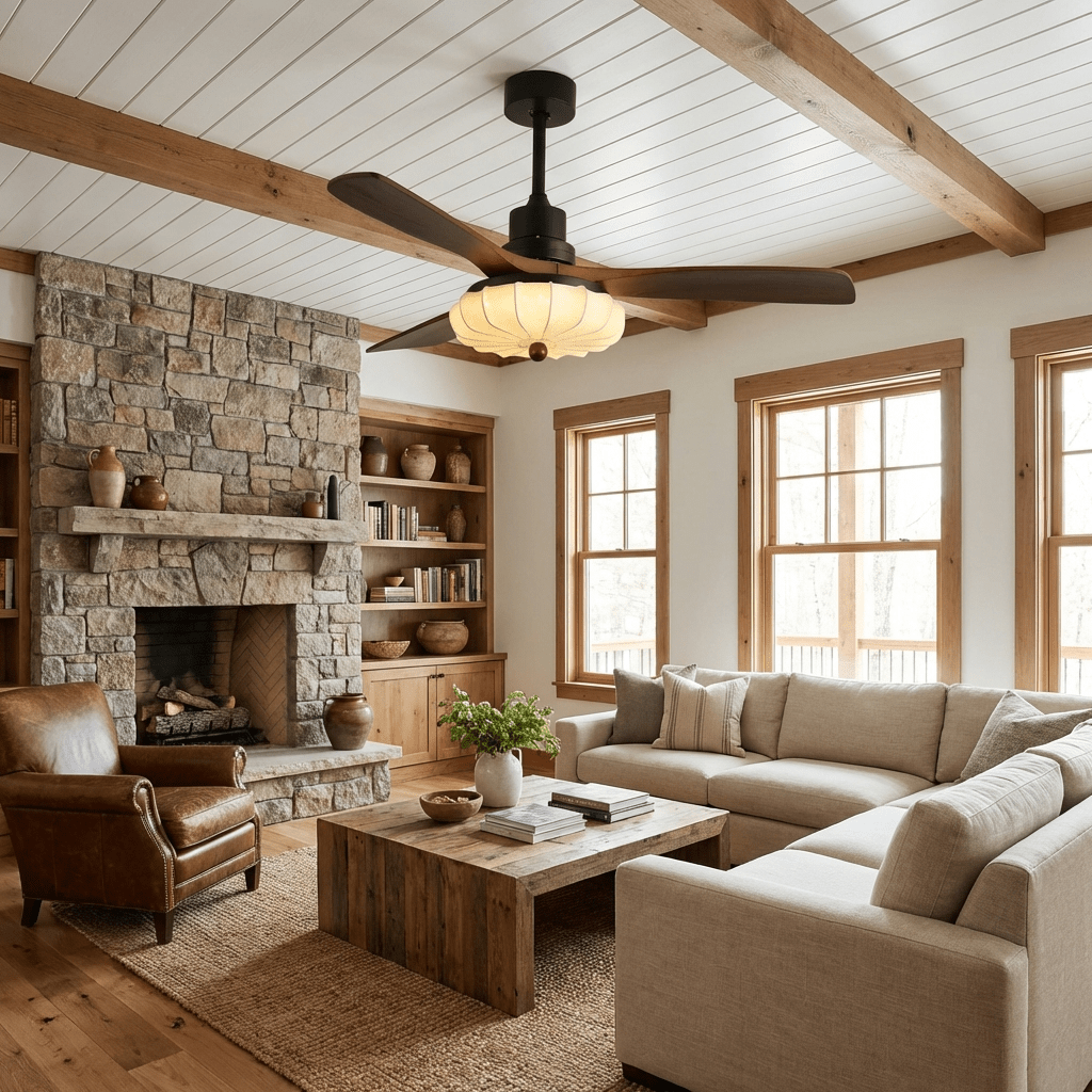 Fabric Ceiling Fan Light 36–52 in Adjustable Walnut Wood Blades Indoor Dining Living Room Bedroom Lighting | Thomler