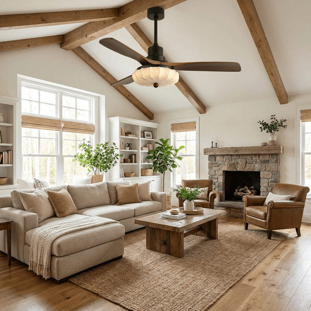 Fabric Ceiling Fan Light 36–52 in Adjustable Walnut Wood Blades Indoor Dining Living Room Bedroom Lighting | Thomler