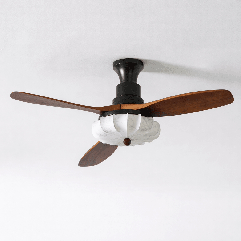 Fabric Ceiling Fan Light 36–52 in Adjustable Walnut Wood Blades Indoor Dining Living Room Bedroom Lighting | Thomler