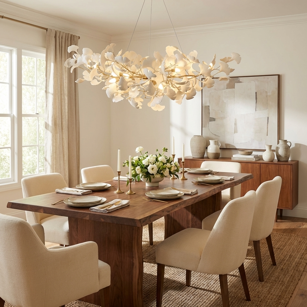 Ginkgo Chandelier 23.6 In Ceramic Leaf Adjustable Ceiling Living Room Luxury Lighting Fixture Sculptural Pendant | Thomler