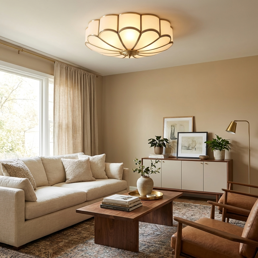 Flower Shape Glass Recessed Ceiling Light 17.7 in Brass Bedroom Study Balcony Indoor Lighting Decorative Fixture | Thomler