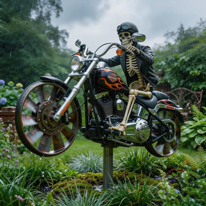 Skeleton Biker Wind Spinner Garden Stake Metal Chopper Motorcycle Lawn Ornament Outdoor Yard Art Halloween Decoration Spinning Wheels for | Thomler