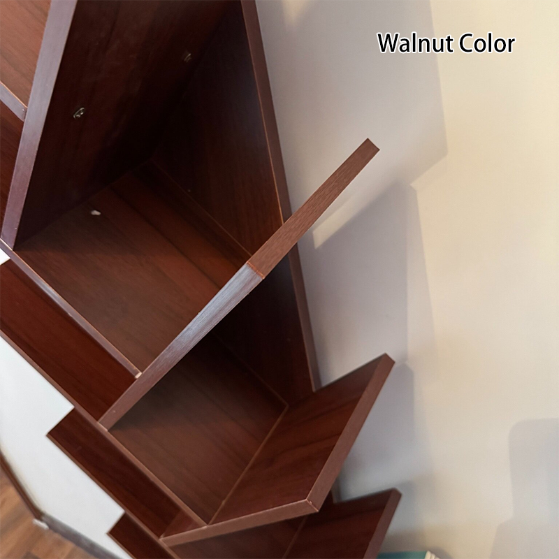 Modern Geometric Storage Tower Shelf Unit 6-12 Open Tiers Walnut Natural Wood for Living Room Study Den Small Spaces | Thomler