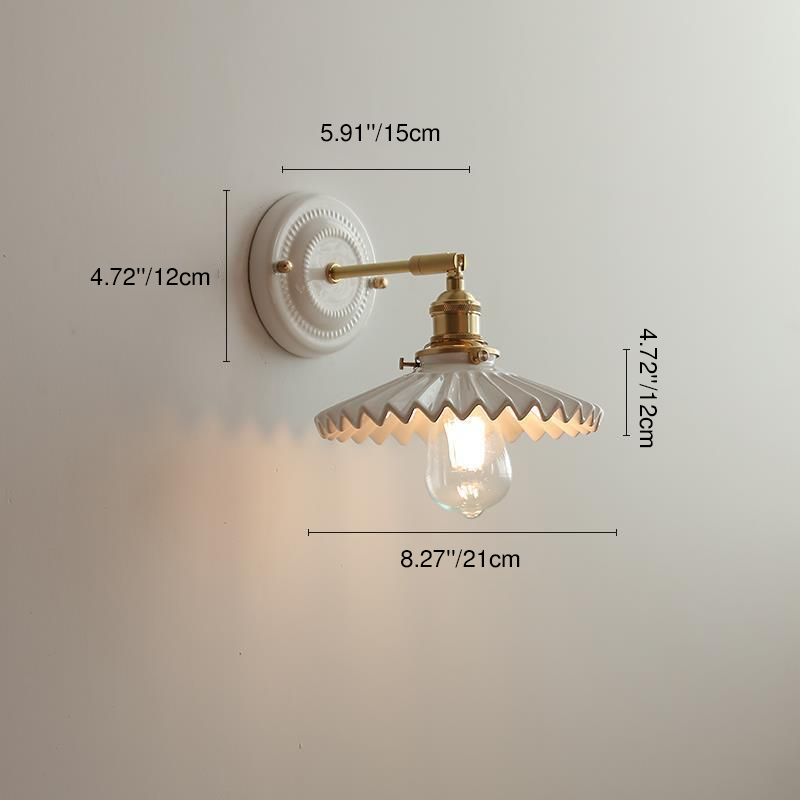 Handcrafted Porcelain Shade Brass Wall Light Fixture Single Bulb Hardwired Sconce for Bedroom Hallway Entryway Vintage Home Decor | Thomler