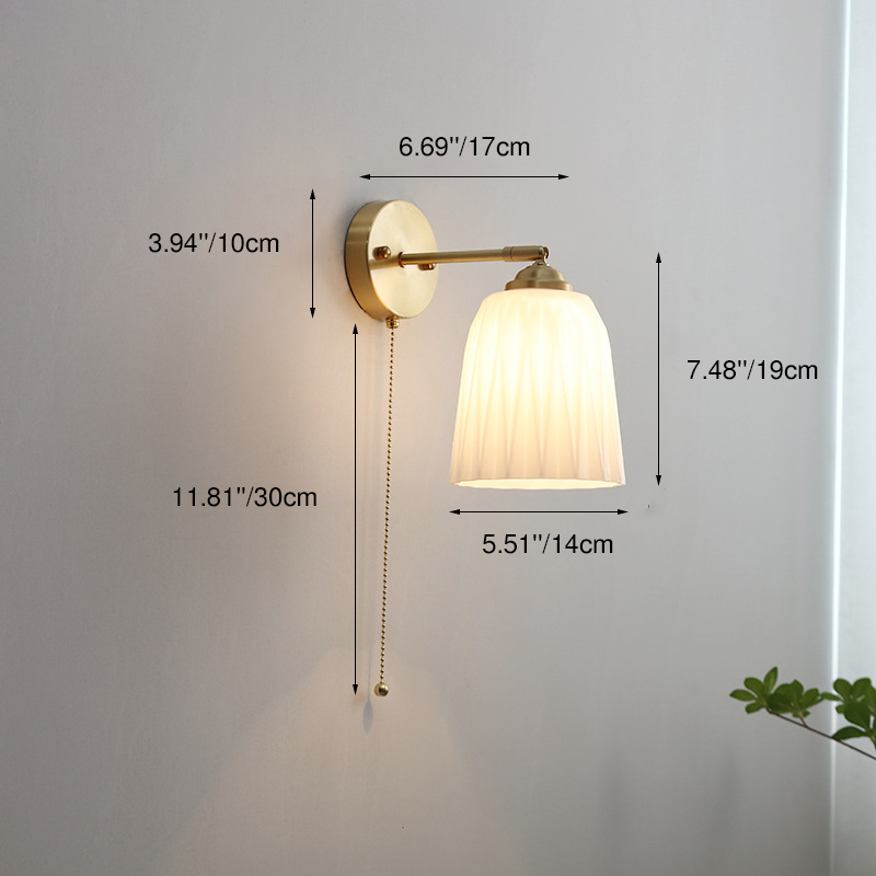Pull Chain Wall Sconce with Striped Glass Shade – Single-Bulb Hardwired Fixture for Bedroom, Living Room, Hallway | Thomler