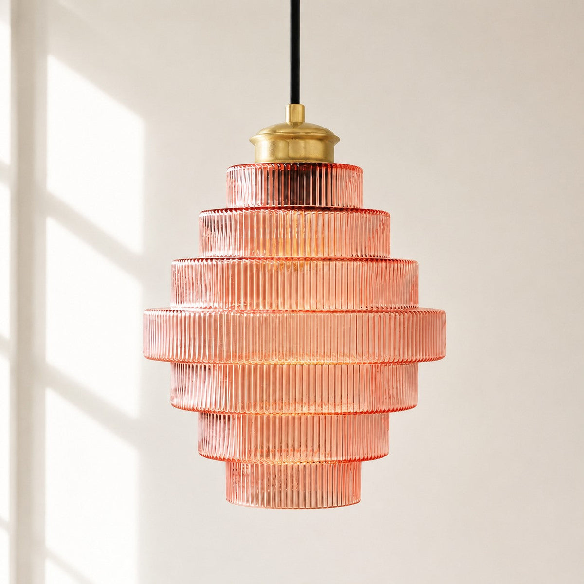 Vintage Layered Glass Ceiling Lamp with Textured Ridges – Statement Hanging Fixture for Dining Rooms, Kitchens & Bedrooms | Thomler