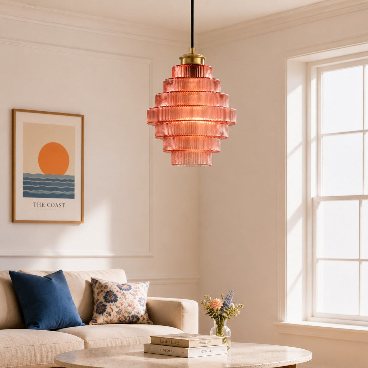 Vintage Layered Glass Ceiling Lamp with Textured Ridges – Statement Hanging Fixture for Dining Rooms, Kitchens & Bedrooms | Thomler